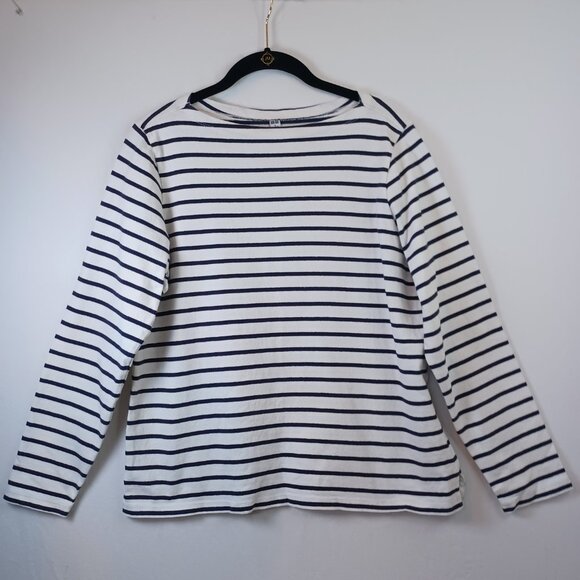 Uniqlo Tee Shirt Classic Black White Striped Long Sleeve Boat Neck Womens Large - Picture 2 of 6